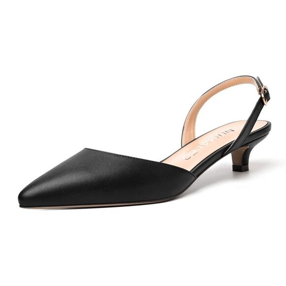 Womens Backstrap Pointed Toe Matte Dress Wedding Fashion Buckle Kitten Low Heel - Picture 1 of 7
